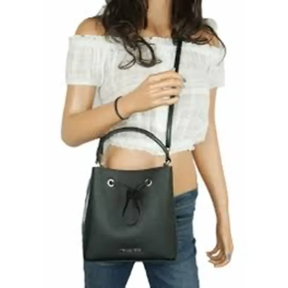 Michael Kors Black Saffiano Leather Drawstring Bucket Crossbody Shoulder Bag